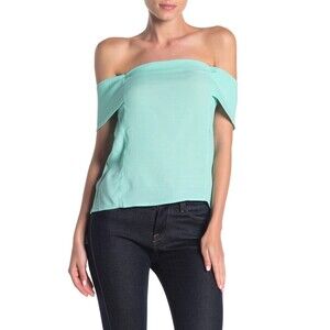 Naked Zebra women's Anne Bow Tie Off The Shoulder Blouse teal sage size L